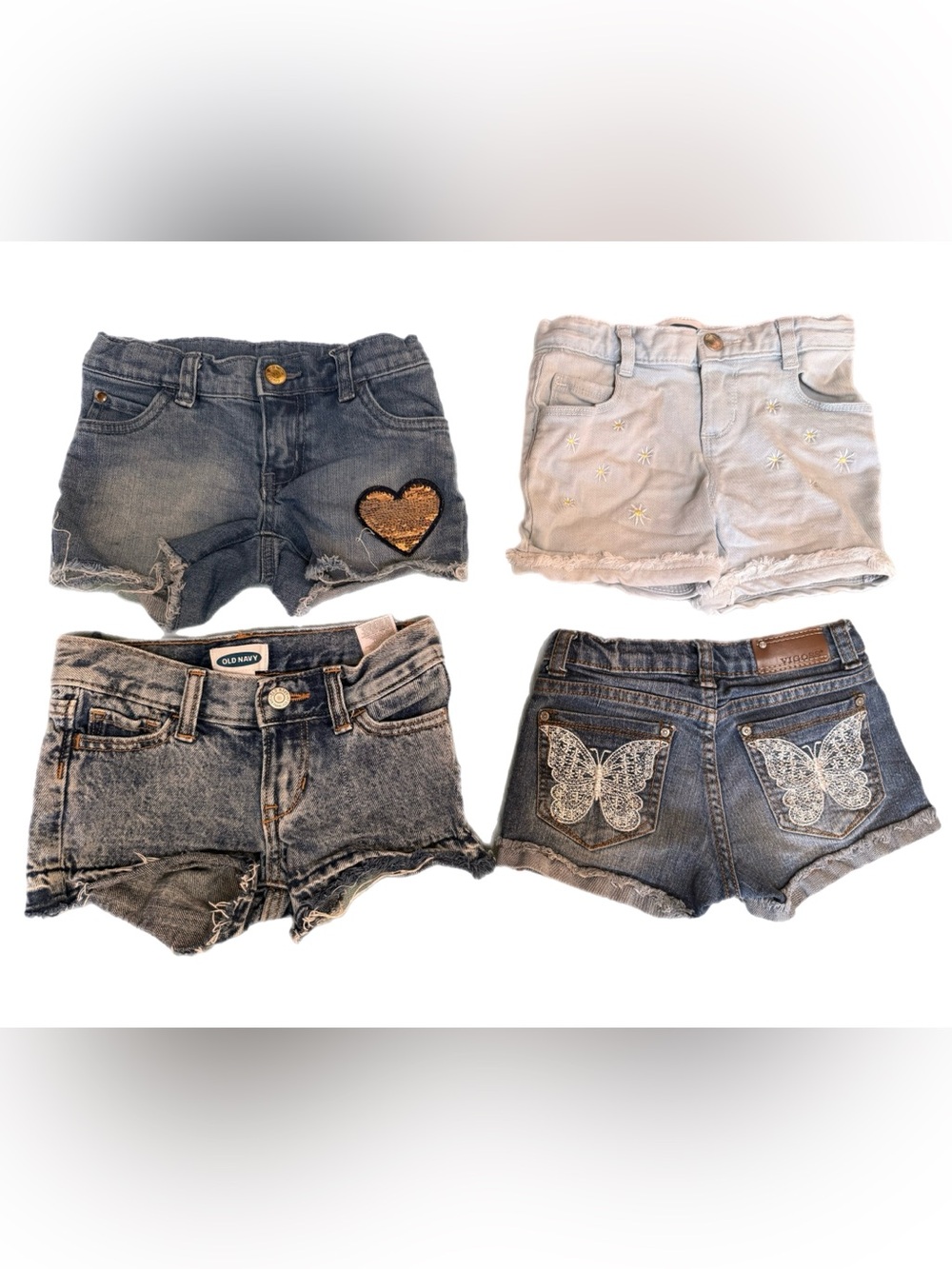 Girls' Denim Shorts Set - Dark Blue, Light Blue, Medium Blue